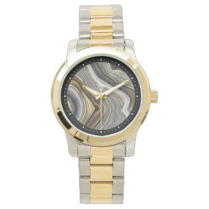 Reloj De Pulsera Geoda de ágata moderna en oro y gris