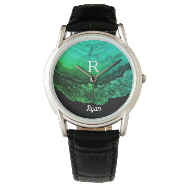 Reloj De Pulsera Geode Agate Monograma Plantilla de nombre de inici (Anverso)