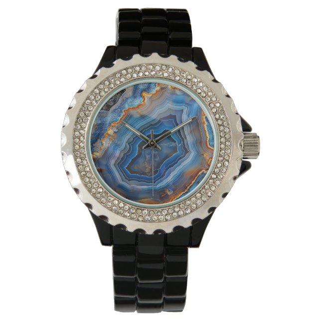 Reloj De Pulsera Geode Blue Gold Crystals Quartz Rock (Anverso)