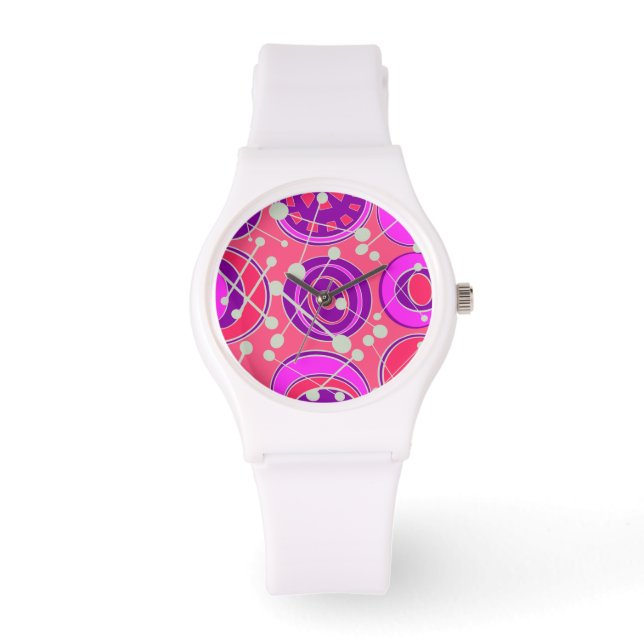 Reloj De Pulsera Geoformas rosa, melocotón y blanca. (Anverso)