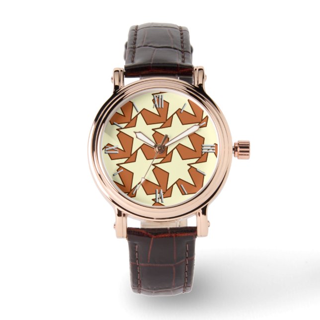 Reloj De Pulsera Geométrica de estrella moderna - crema y bronceado (Anverso)