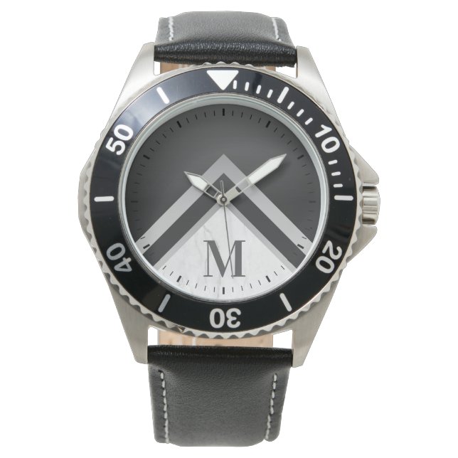 Reloj De Pulsera Geométrico de Mármol de Plata Negro Personalizado (Anverso)