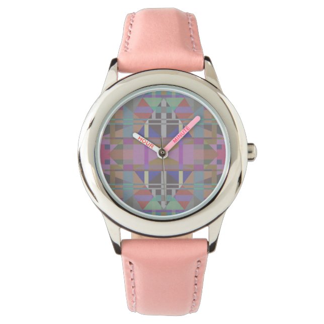 Reloj De Pulsera Geométrico rosa púrpura verde (Anverso)