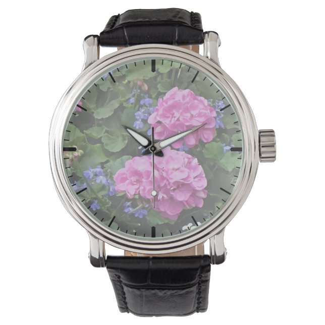 Reloj De Pulsera Geranios y Periwinkle (Anverso)