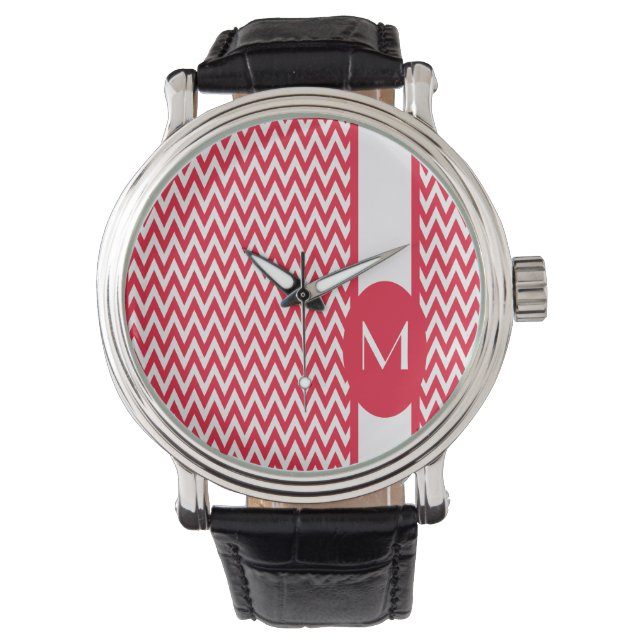 Reloj De Pulsera Geranium Elegant Chevron Design con monograma (Anverso)