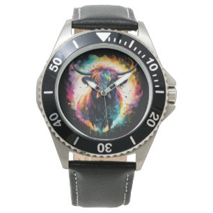 Reloj De Pulsera Ghostly Grace: Vaca Highland espectral Holográfica