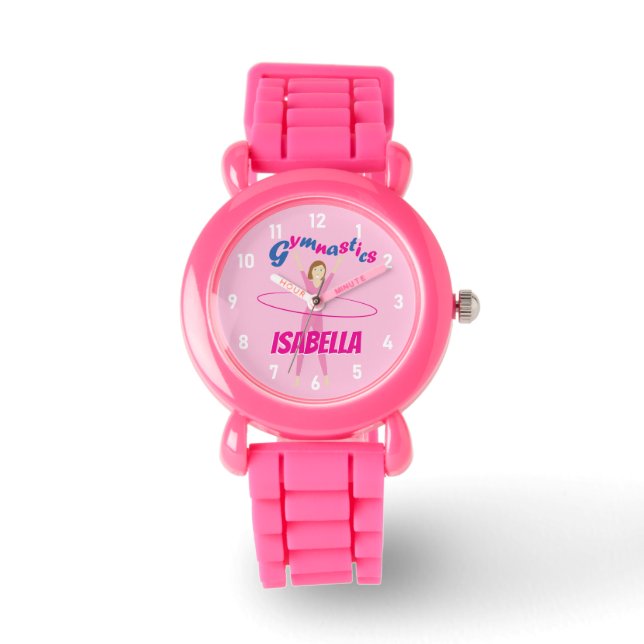 Reloj De Pulsera Gimnasia chica de aro de hula rosa Nombre personal (Anverso)