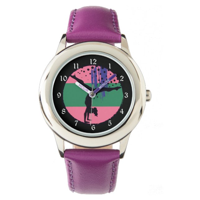 Reloj De Pulsera Gimnasio de arte de resumen verde rosa (Anverso)
