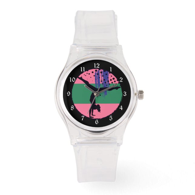 Reloj De Pulsera Gimnasio de arte de resumen verde rosa (Anverso)