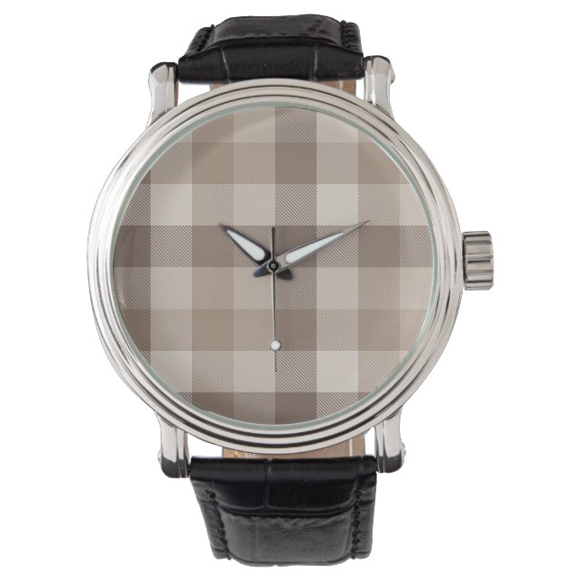 Reloj De Pulsera Gingham a cuadros bronceado tierra neutral  (Anverso)