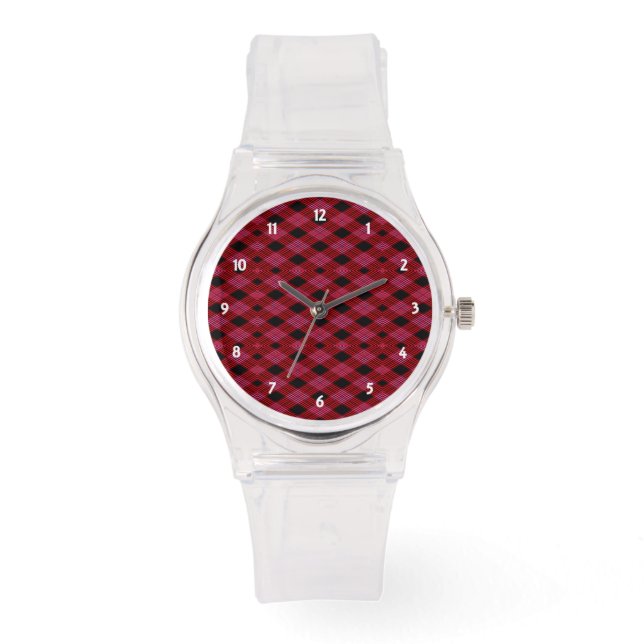 Reloj De Pulsera Gingham Check Red y Black Sporty Pink Watch (Anverso)