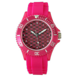Reloj De Pulsera Gingham Check Red y Black Sporty Pink Watch
