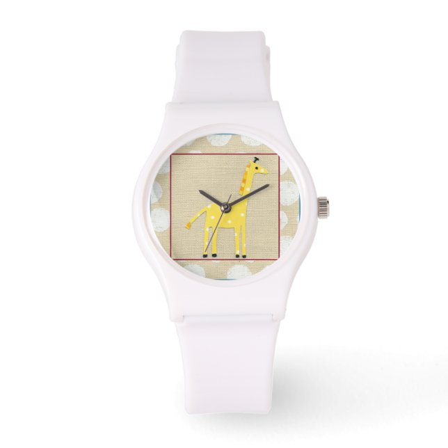 Reloj De Pulsera Girafa amarilla con puntos de polka blanco (Anverso)