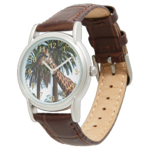 Reloj De Pulsera Giraffe Graciosa Dando Una Frambuesa,
