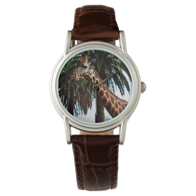 Reloj De Pulsera Giraffe Graciosa Dando Una Frambuesa, (Anverso)