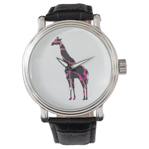 Reloj De Pulsera Giraffe Hot Pink and Black Silhouette