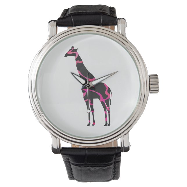 Reloj De Pulsera Giraffe Hot Pink and Black Silhouette (Anverso)