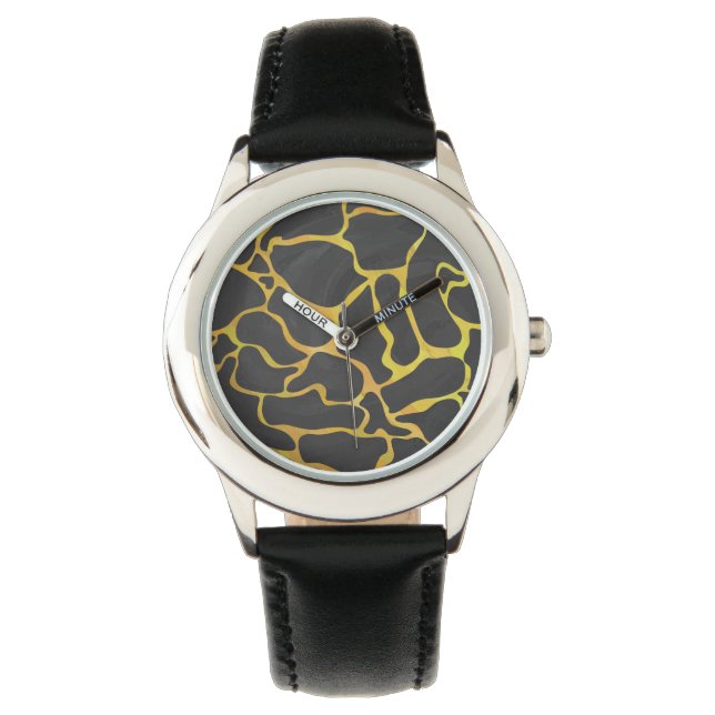 Reloj De Pulsera Giraffe Impresión negra y amarilla (Anverso)