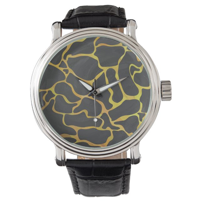 Reloj De Pulsera Giraffe Impresión negra y amarilla (Anverso)