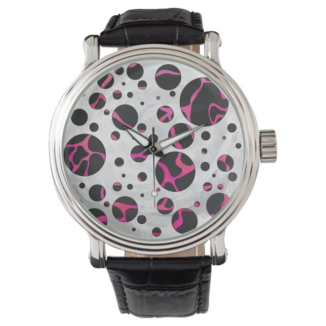 Reloj De Pulsera Giraffe Impresión rosa y negra caliente (Anverso)