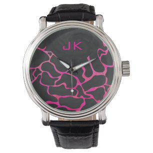 Reloj De Pulsera Giraffe Impresión rosa y negra caliente