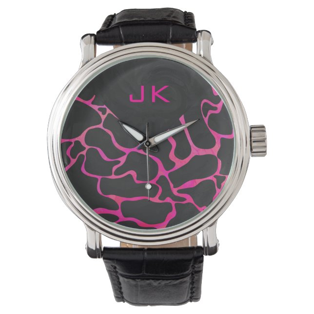 Reloj De Pulsera Giraffe Impresión rosa y negra caliente (Anverso)