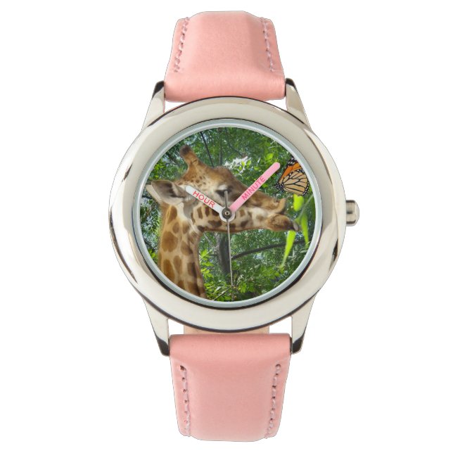 Reloj De Pulsera Giraffe Kissing Burtterfly, (Anverso)