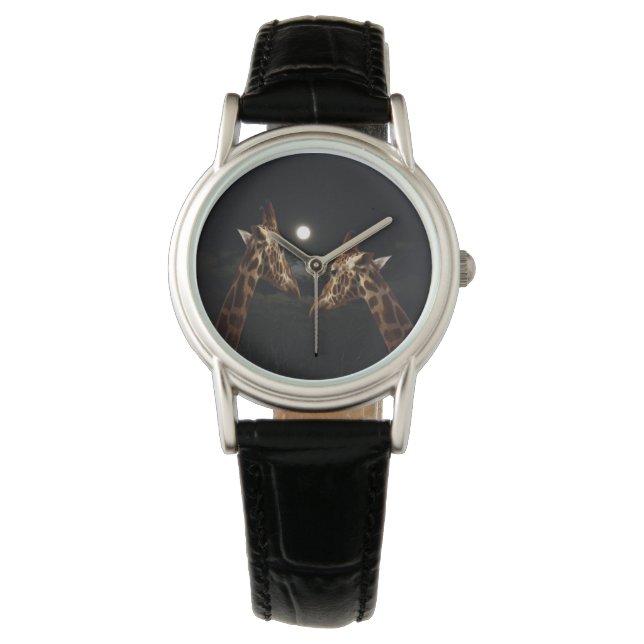Reloj De Pulsera Giraffe Love In The Moonlight, (Anverso)