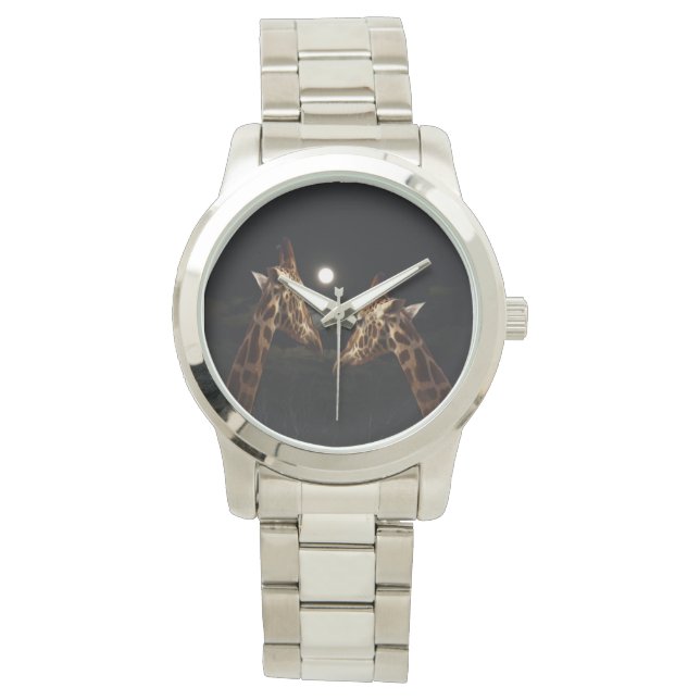 Reloj De Pulsera Giraffe Love In The Moonlight, (Anverso)