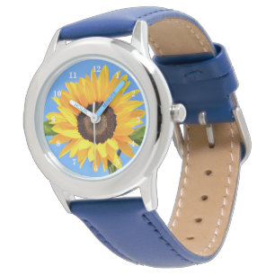Reloj De Pulsera Girasol amarillo contra el sol en el cielo azul -