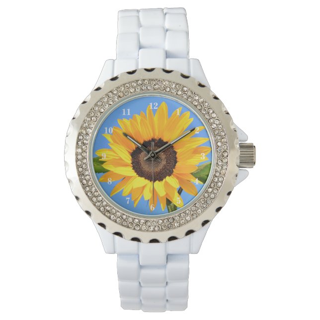 Reloj De Pulsera Girasol amarillo contra el sol en el cielo azul -  (Anverso)