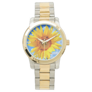 Reloj De Pulsera Girasol amarillo y abejas en el cielo azul - Día 