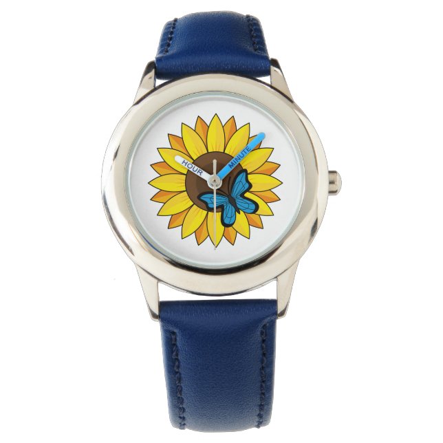Reloj De Pulsera Girasol y Mariposa Azul (Anverso)