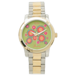 Reloj De Pulsera Girasoles rojos Gráfico verde