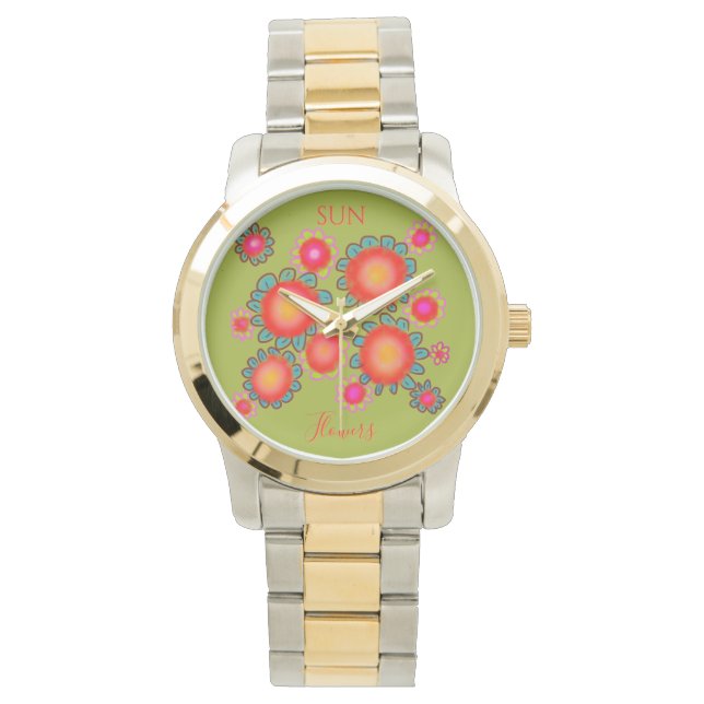Reloj De Pulsera Girasoles rojos Gráfico verde  (Anverso)