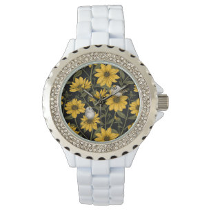 Reloj De Pulsera girasoles silvestres y pájaros dorados/ amarillo