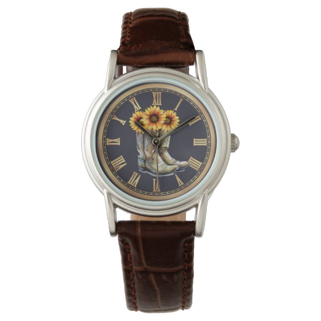 Reloj De Pulsera Girasoles y botas de vaquero (Anverso)