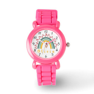Reloj De Pulsera Girly Boho Rainbow con nombre personalizado