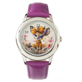 Reloj De Pulsera Girly Giraffe wearing polka dot bow