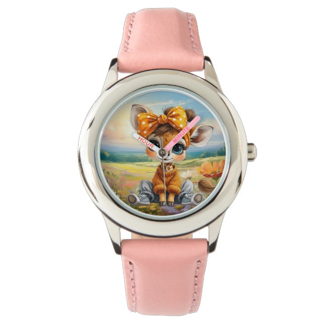Reloj De Pulsera Girly Giraffe wearing polka dot bow (Anverso)