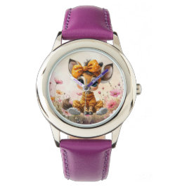Reloj De Pulsera Girly Giraffe wearing polka dot bow