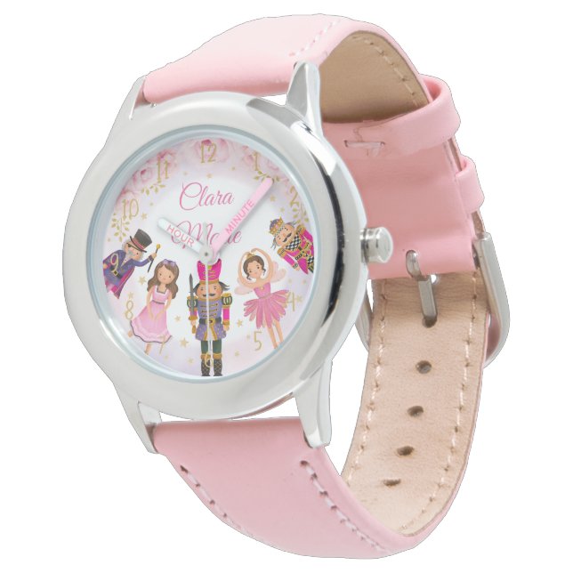 Reloj De Pulsera Girly Nutcracker Ballerina Rubor Pink Gold Floral (Angular)