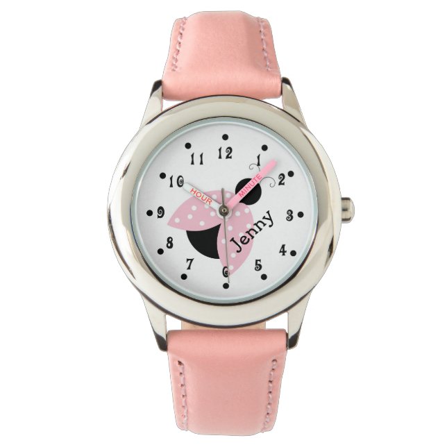 Reloj De Pulsera Girly Pink Ladybug Personalizado Watch (Anverso)