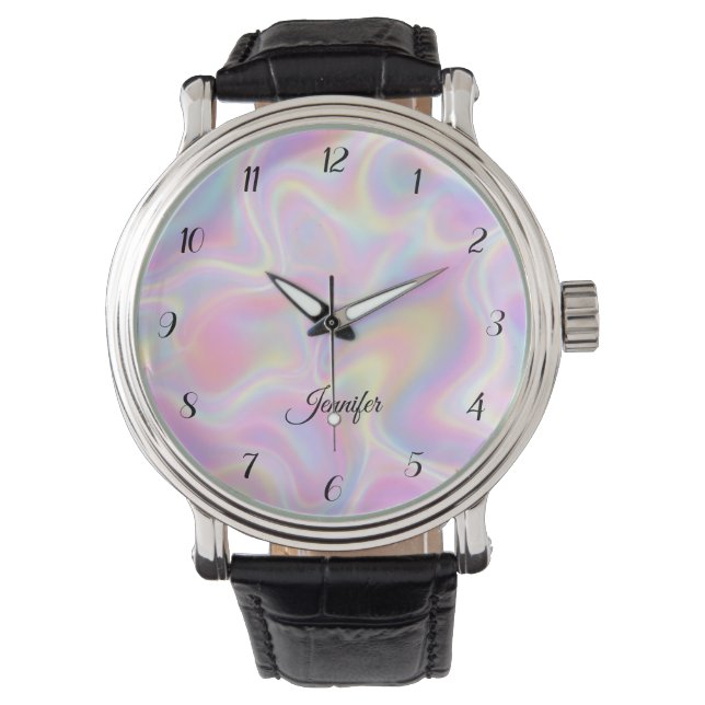 Reloj De Pulsera Girly Vibrant Pastel Holographic Swirl Design      (Anverso)