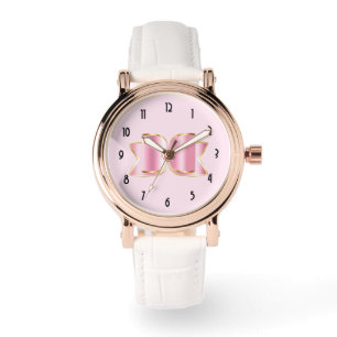 Reloj De Pulsera Glam Bow rosa con piedra angular