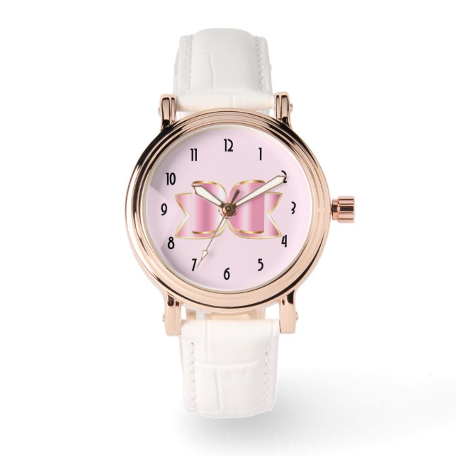 Reloj De Pulsera Glam Bow rosa con piedra angular (Anverso)