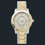 Reloj De Pulsera Glam Diamond & Gold Frame 50° Aniversario Boda<br><div class="desc">Juego de diamante blanco brillante en un marco dorado giratorio,  reloj conmemorativo del 50 aniversario del boda en la pared. Personalizable de texto en color de fuente oro cambiable. Se crearon imágenes de diamantes y oro con texto para el generador de imágenes.</div>