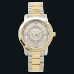 Reloj De Pulsera Glam Diamond & Gold Frame 50° Aniversario Boda<br><div class="desc">Juego de diamante blanco brillante en un marco dorado giratorio, reloj conmemorativo del 50 aniversario del boda en la pared. Personalizable de texto en color de fuente oro cambiable. Se crearon imágenes de diamantes y oro con texto para el generador de imágenes.</div>