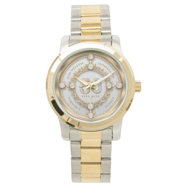 Reloj De Pulsera Glam Diamond & Gold Frame 50° Aniversario Boda (Anverso)
