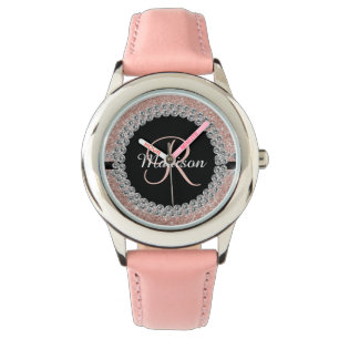 Reloj De Pulsera Glam Purpurina Look Rosa Gold Diamond Monograma